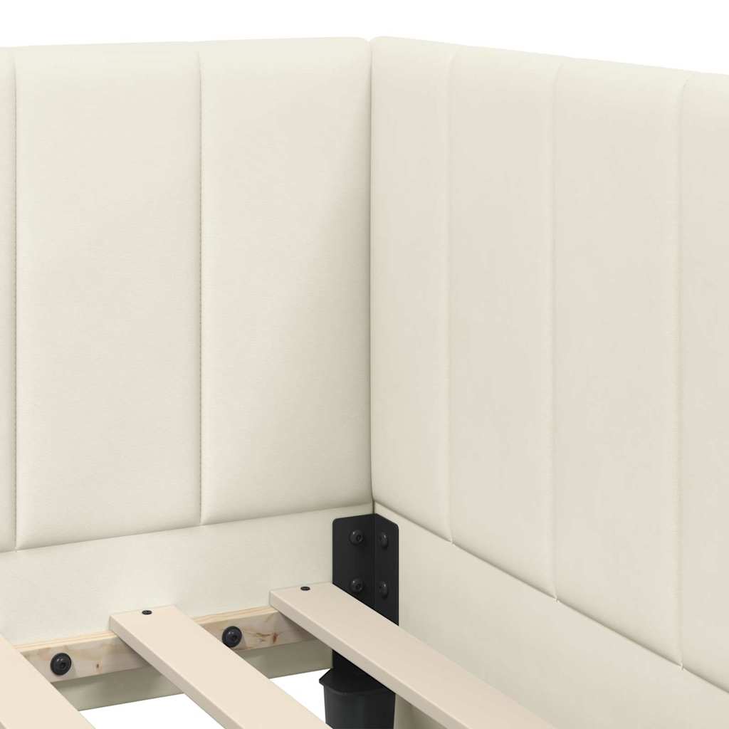 Cadre de lit d'angle avec matelas Crème 100 x 200 cm Velours - XIOS