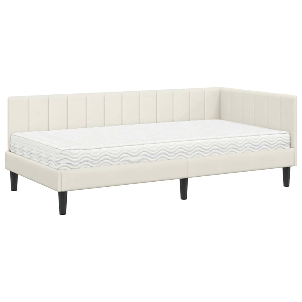 Cadre de lit d'angle avec matelas Crème 100 x 200 cm Velours - XIOS