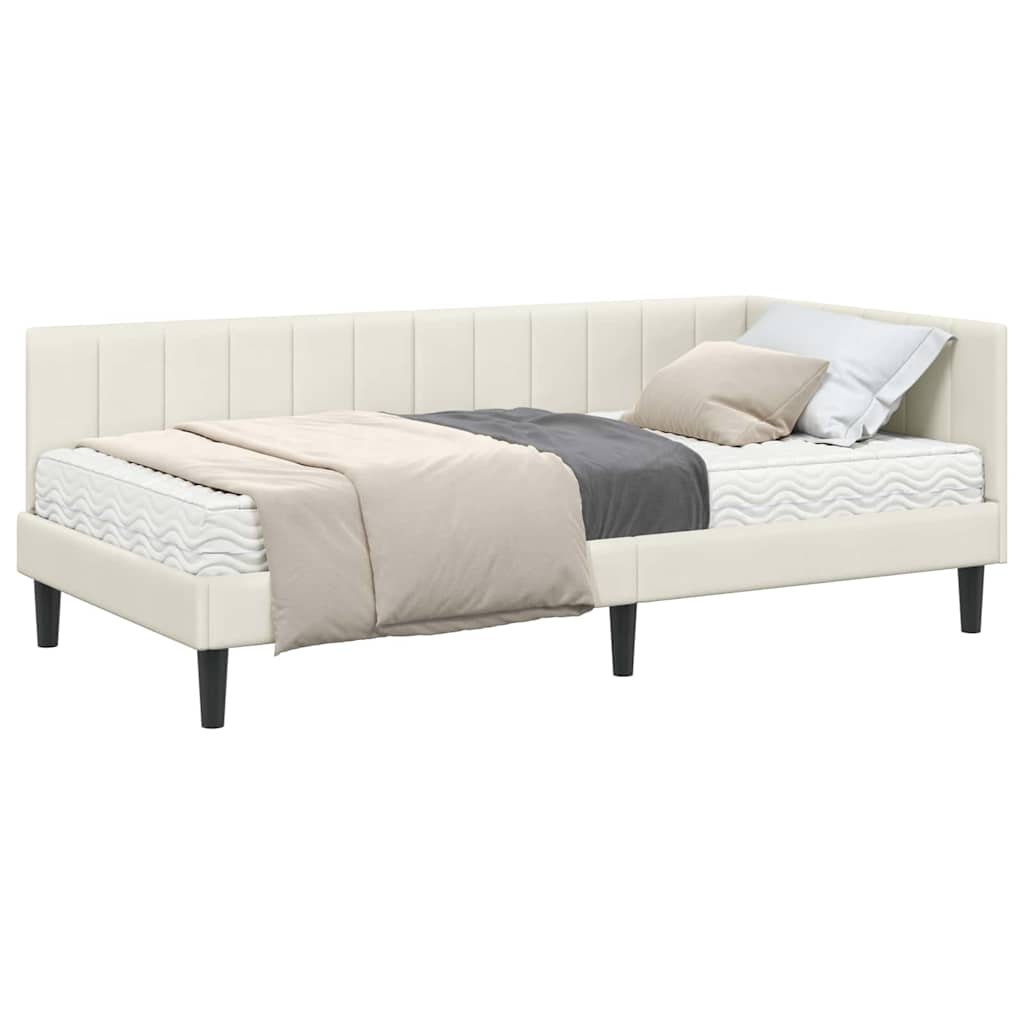 Cadre de lit d'angle avec matelas Crème 100 x 200 cm Velours - XIOS