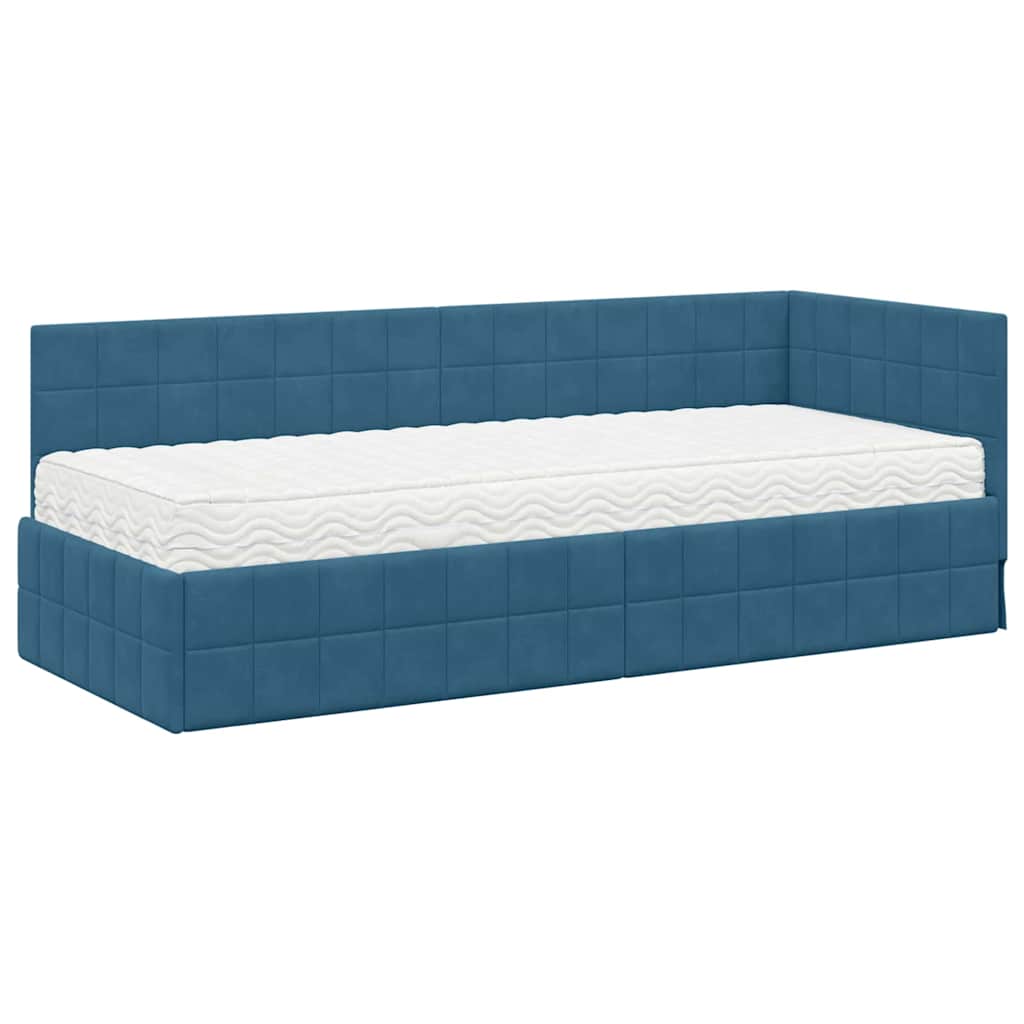 Cadre de lit d'angle avec matelas 2 pc Bleu Velours