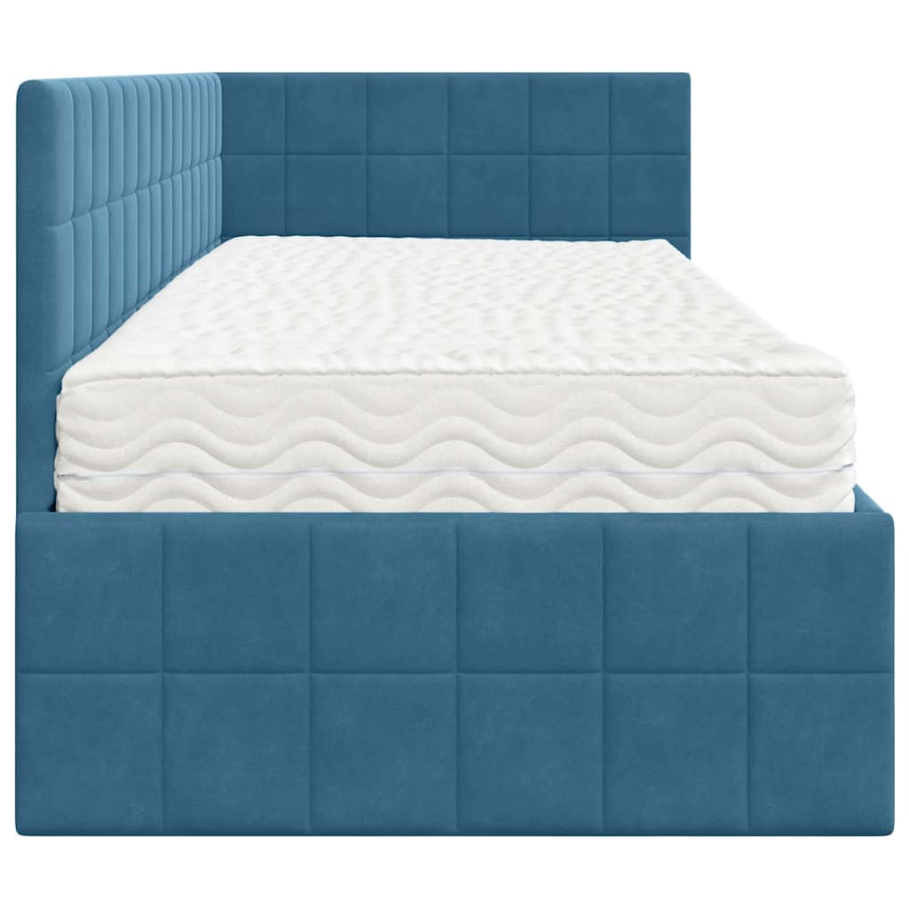 Cadre de lit d'angle avec matelas 2 pc Bleu Velours