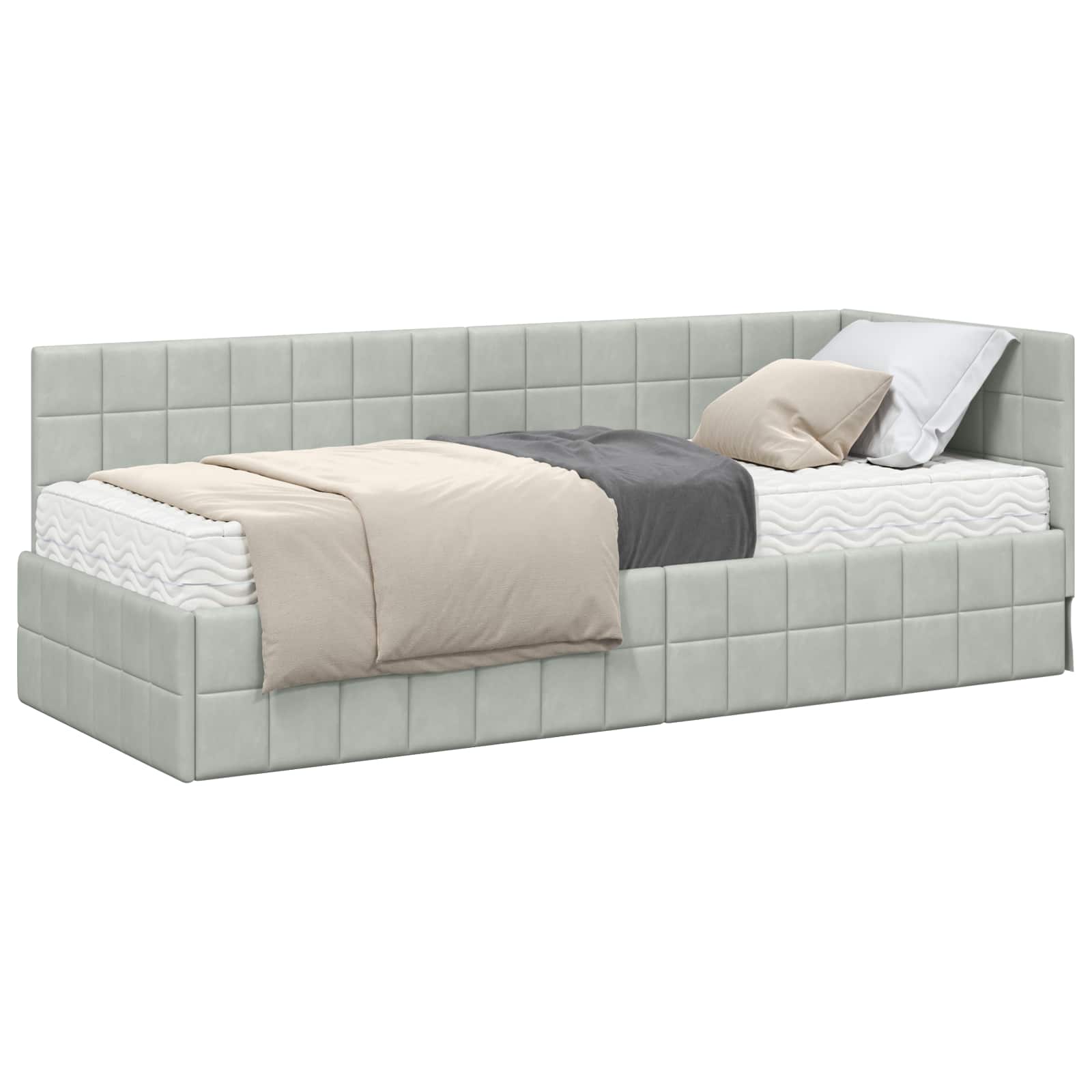 Cadre de lit d'angle avec matelas 2 pcs Gris clair Velours - XIOS