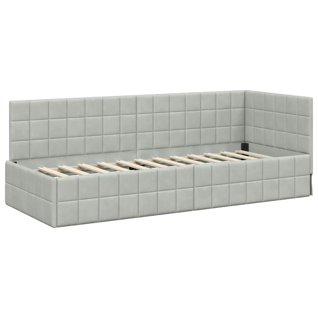 Cadre de lit d'angle avec matelas 2 pcs Gris clair Velours - XIOS