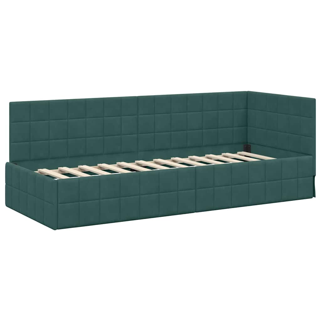 Cadre de lit d'angle avec matelas 2 pcs Vert Velours - XIOS
