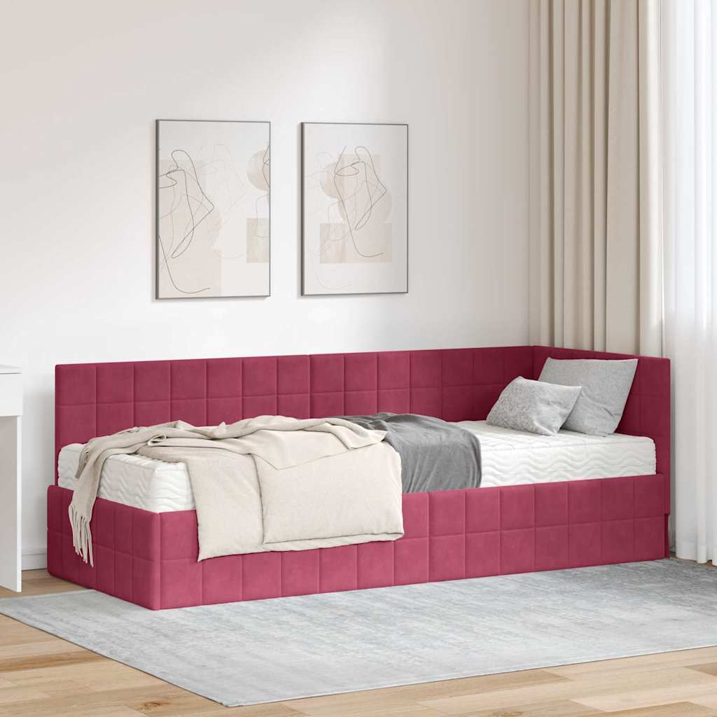 Cadre de lit d'angle avec matelas 2 pcs Vert Velours - XIOS