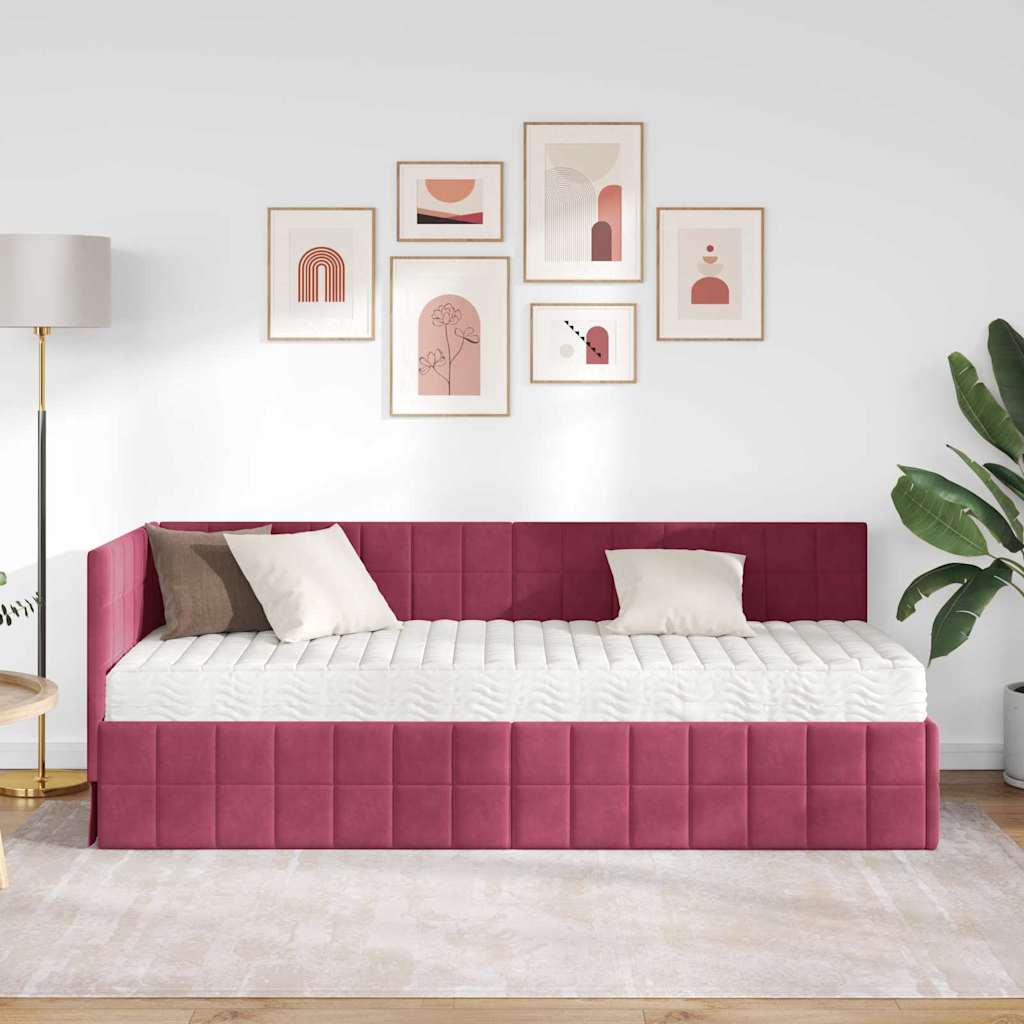 Cadre de lit d'angle avec matelas 2 pcs Vert Velours - XIOS