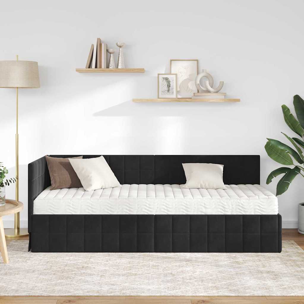 Cadre de lit d'angle avec matelas 2 pcs Noir Velours - XIOS