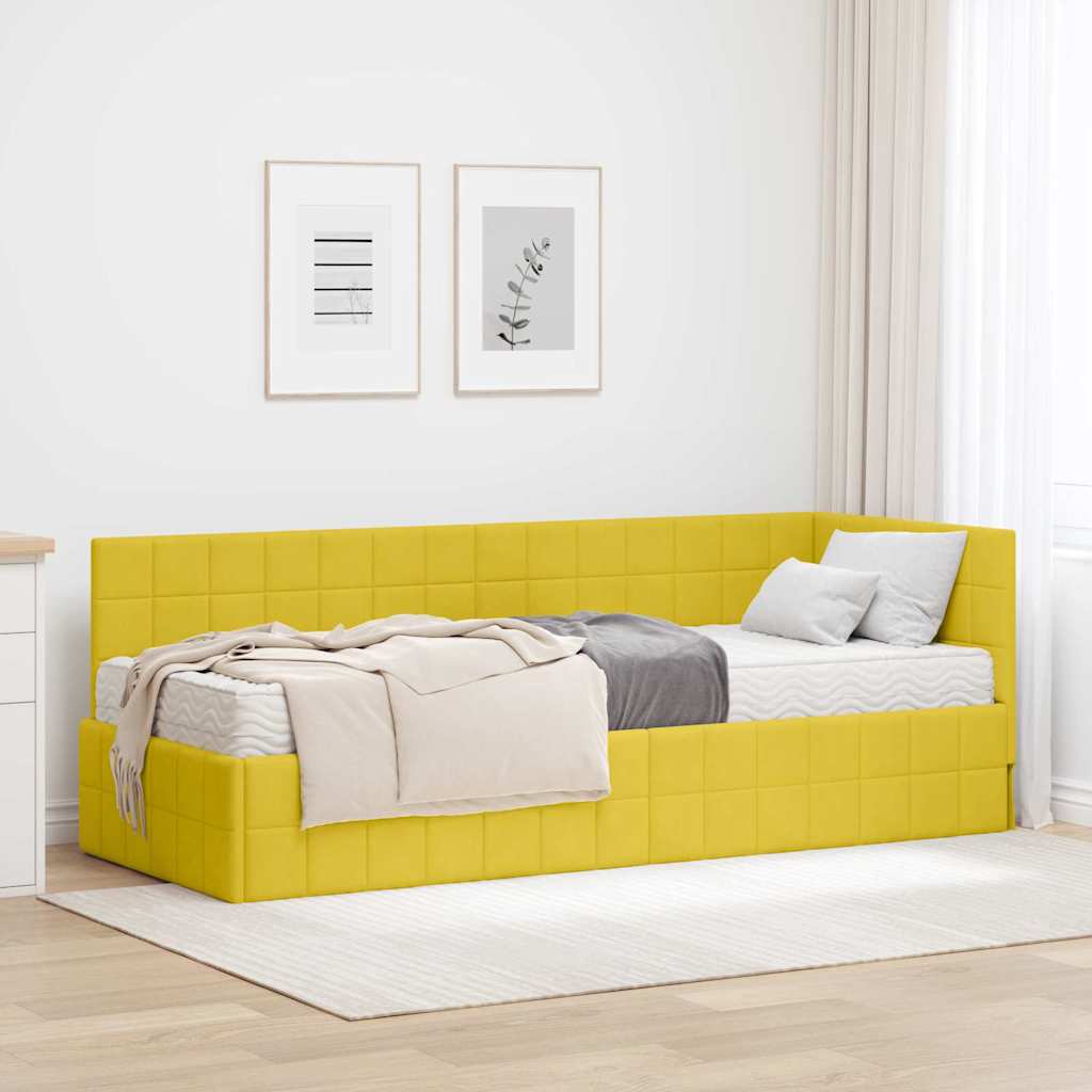 Cadre de lit d'angle avec matelas 2 pcs Jaune Velours - XIOS