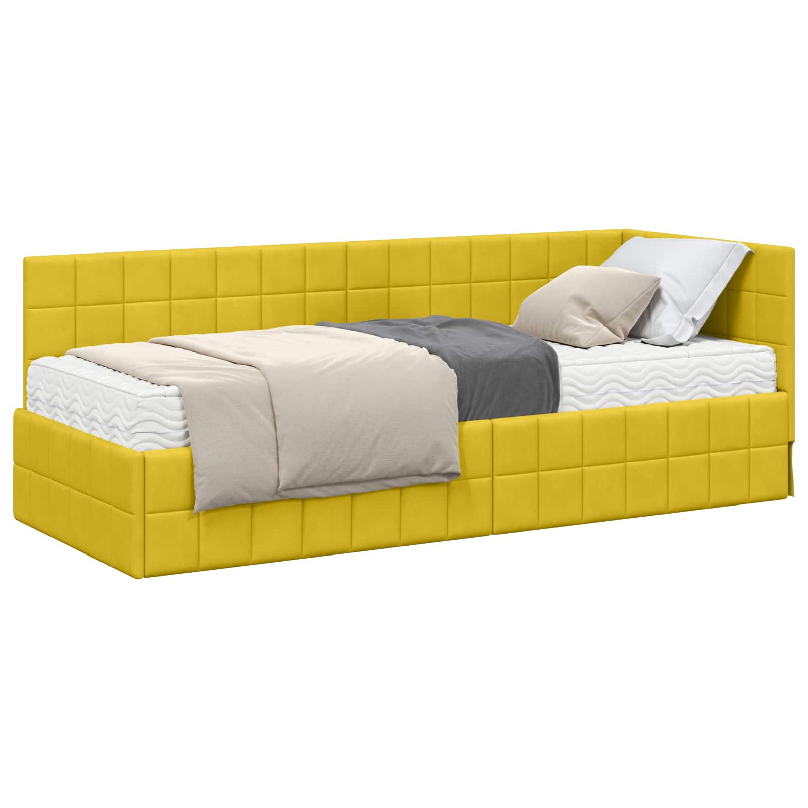 Cadre de lit d'angle avec matelas 2 pcs Jaune Velours - XIOS