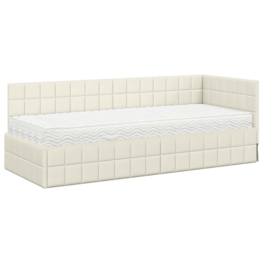 Cadre de lit d'angle avec matelas 2 pcs Crème Velours - XIOS