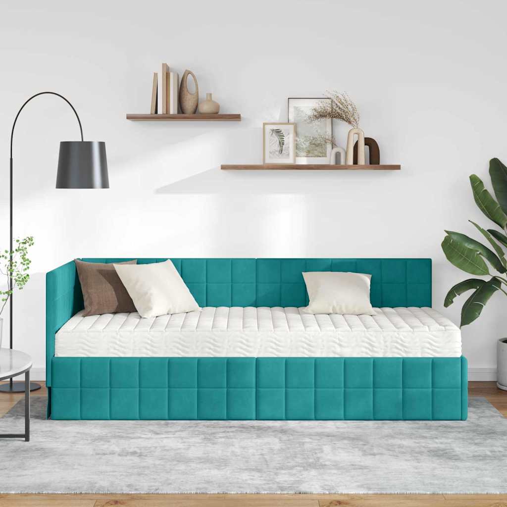 Cadre de lit d'angle avec matelas 2 pcs Turquoise Velours - XIOS