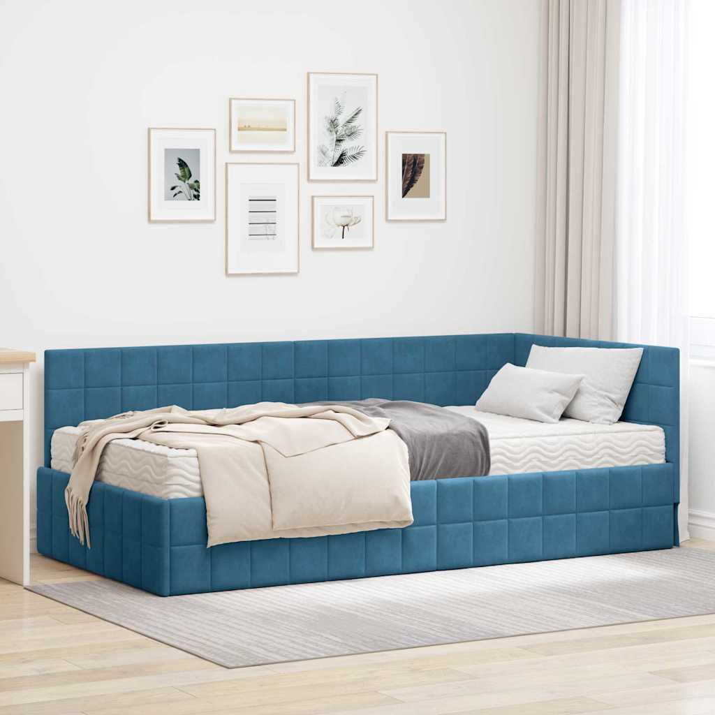 Cadre de lit d'angle avec matelas 2 pcs Bleu Velours - XIOS