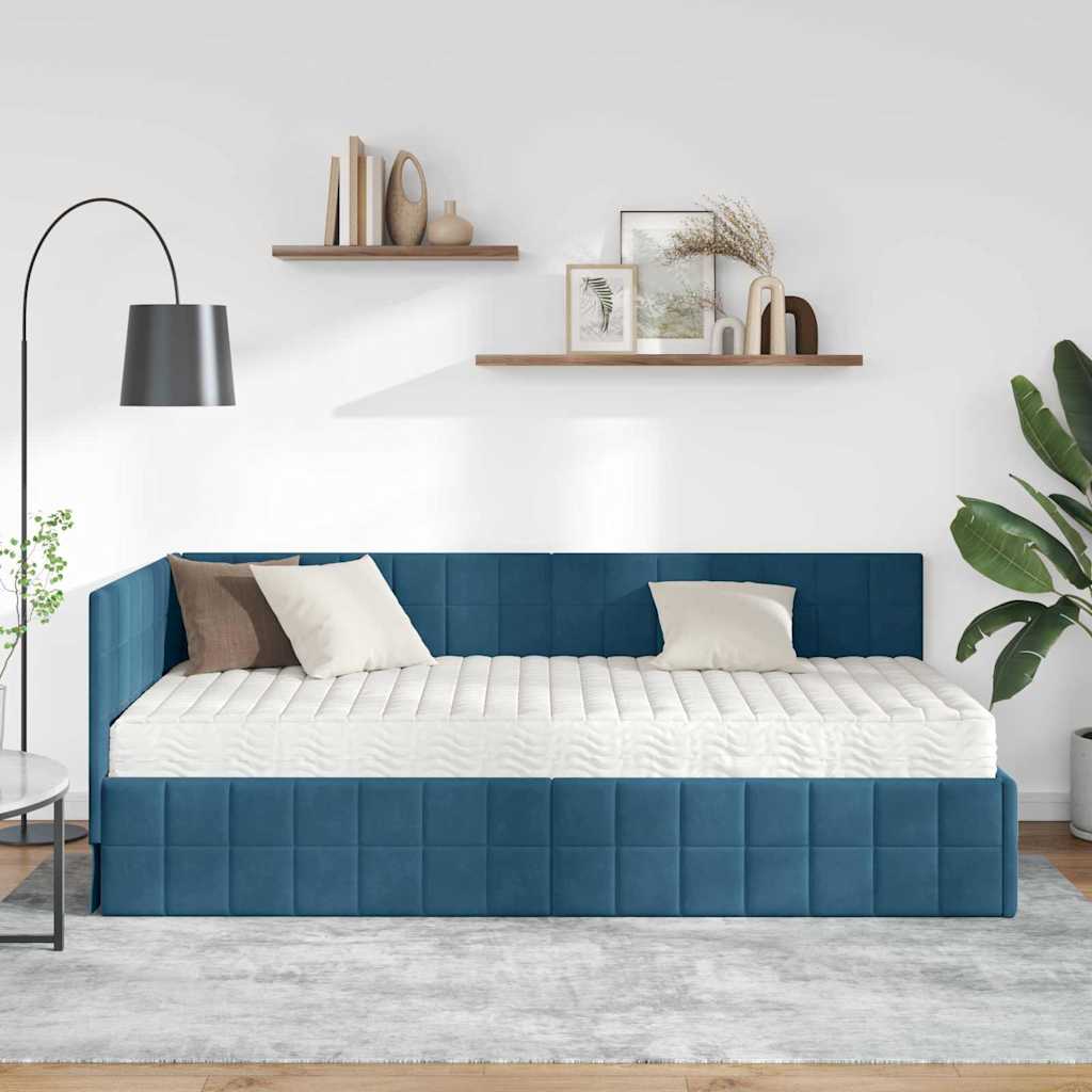Cadre de lit d'angle avec matelas 2 pcs Bleu Velours - XIOS