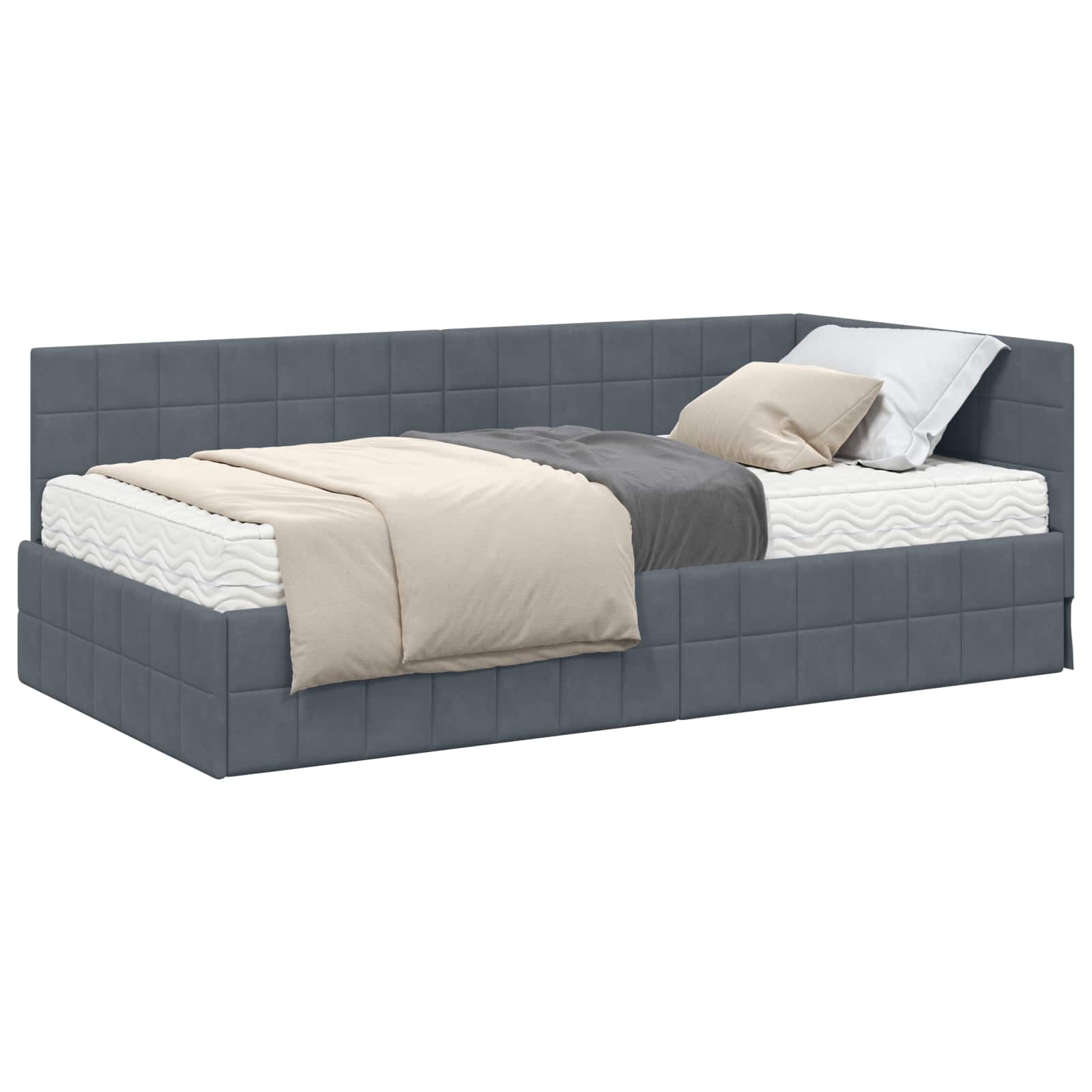 Cadre de lit d'angle avec matelas 2 pcs Gris Velours - XIOS