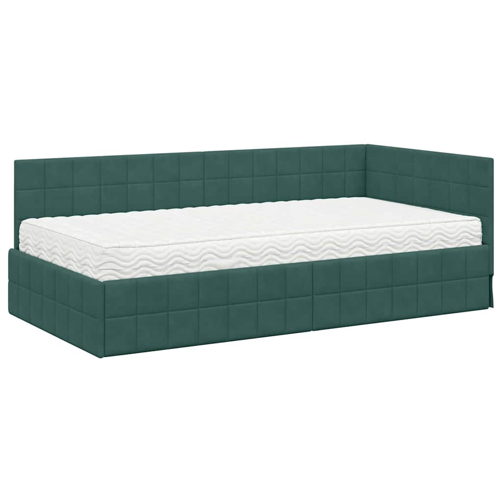 Cadre de lit d'angle avec matelas 2 pcs Vert Velours - XIOS