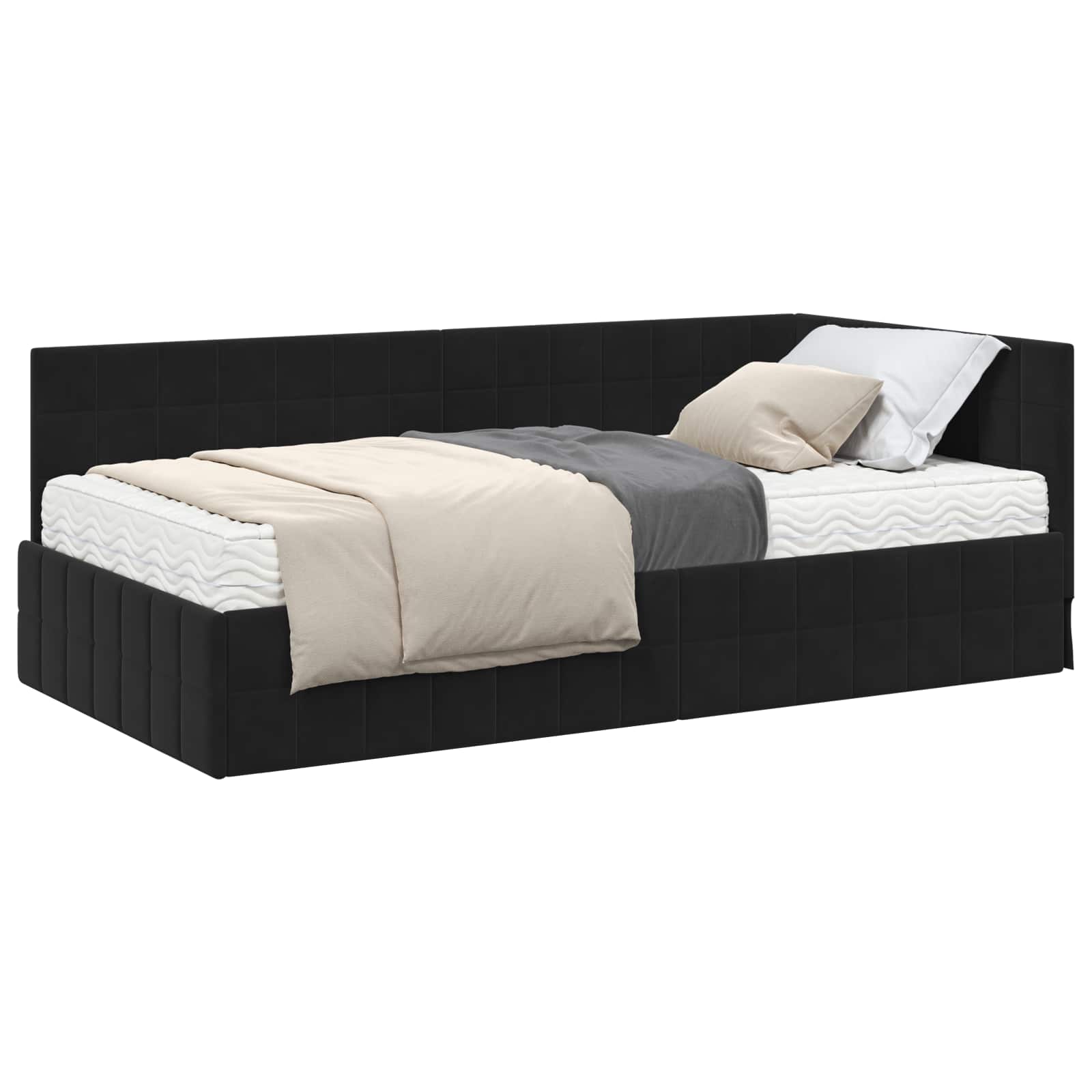 Cadre de lit d'angle avec matelas 2 pcs Noir Velours