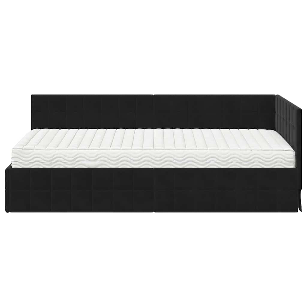 Cadre de lit d'angle avec matelas 2 pcs Noir Velours
