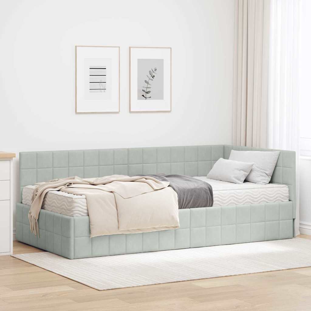 Cadre de lit d'angle avec matelas 2 pcs Gris clair Velours - XIOS