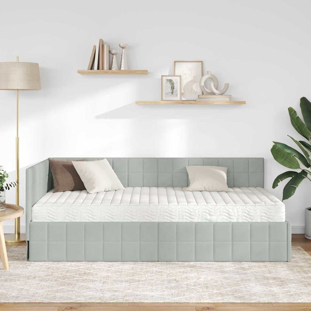 Cadre de lit d'angle avec matelas 2 pcs Gris clair Velours - XIOS