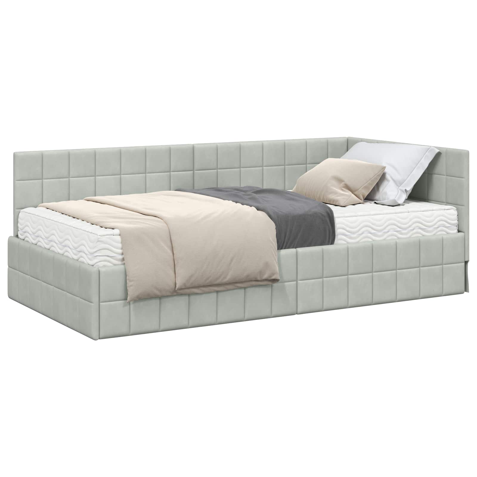 Cadre de lit d'angle avec matelas 2 pcs Gris clair Velours - XIOS