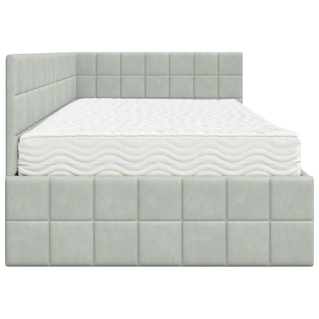 Cadre de lit d'angle avec matelas 2 pcs Gris clair Velours - XIOS