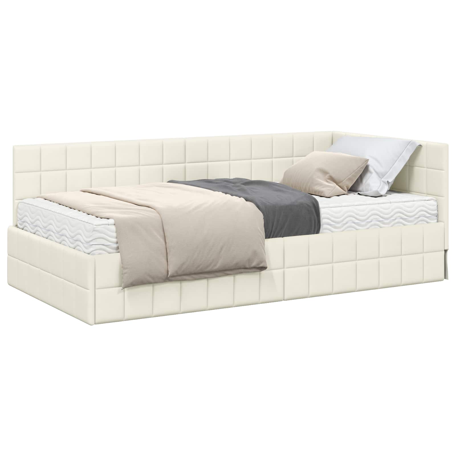 Cadre de lit d'angle avec matelas 2 pcs Crème Velours - XIOS