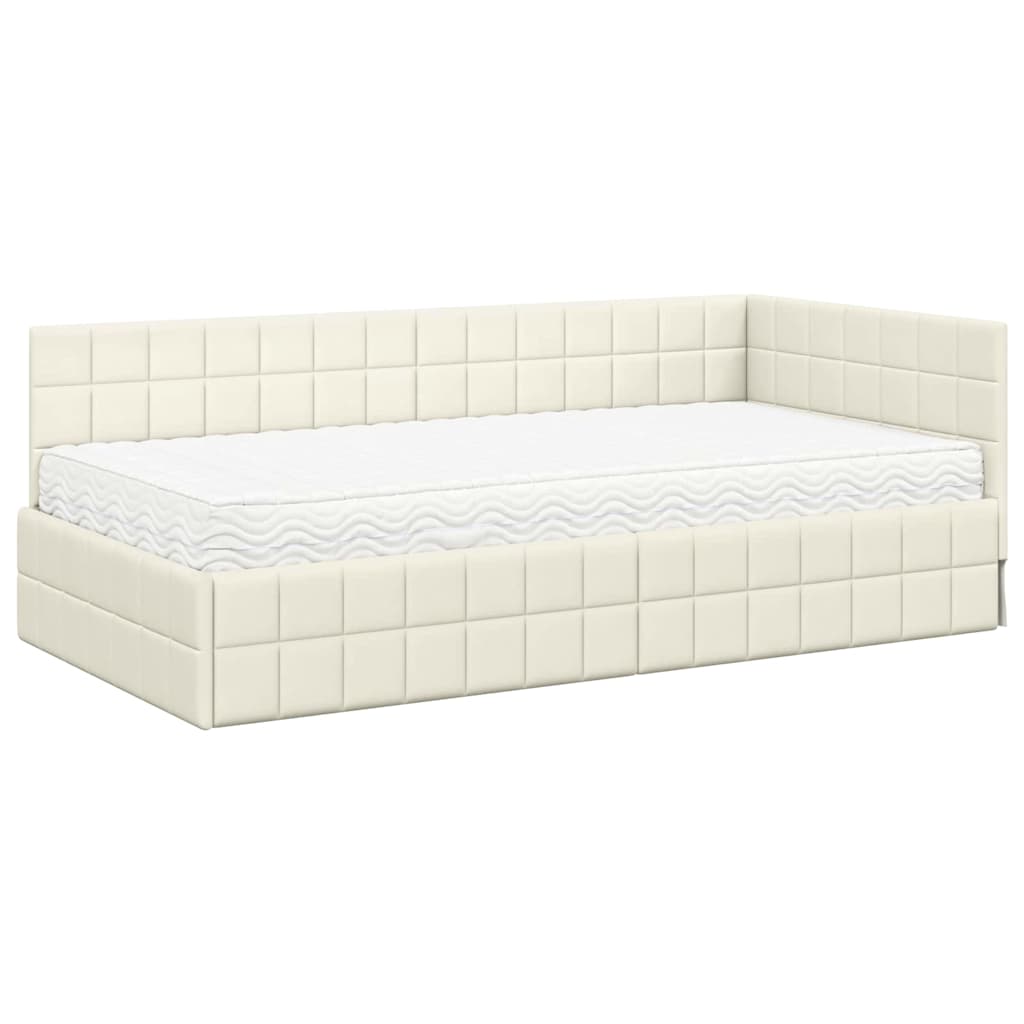 Cadre de lit d'angle avec matelas 2 pcs Crème Velours - XIOS