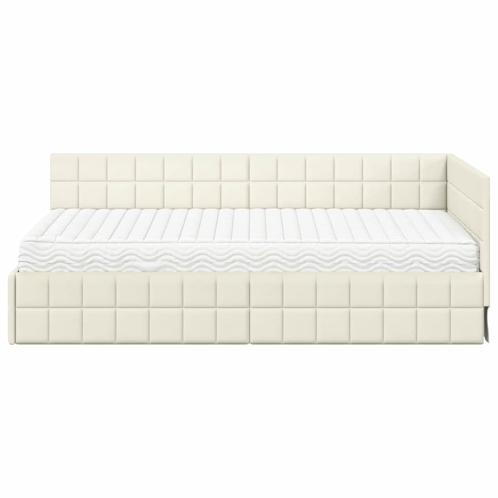 Cadre de lit d'angle avec matelas 2 pcs Crème Velours - XIOS