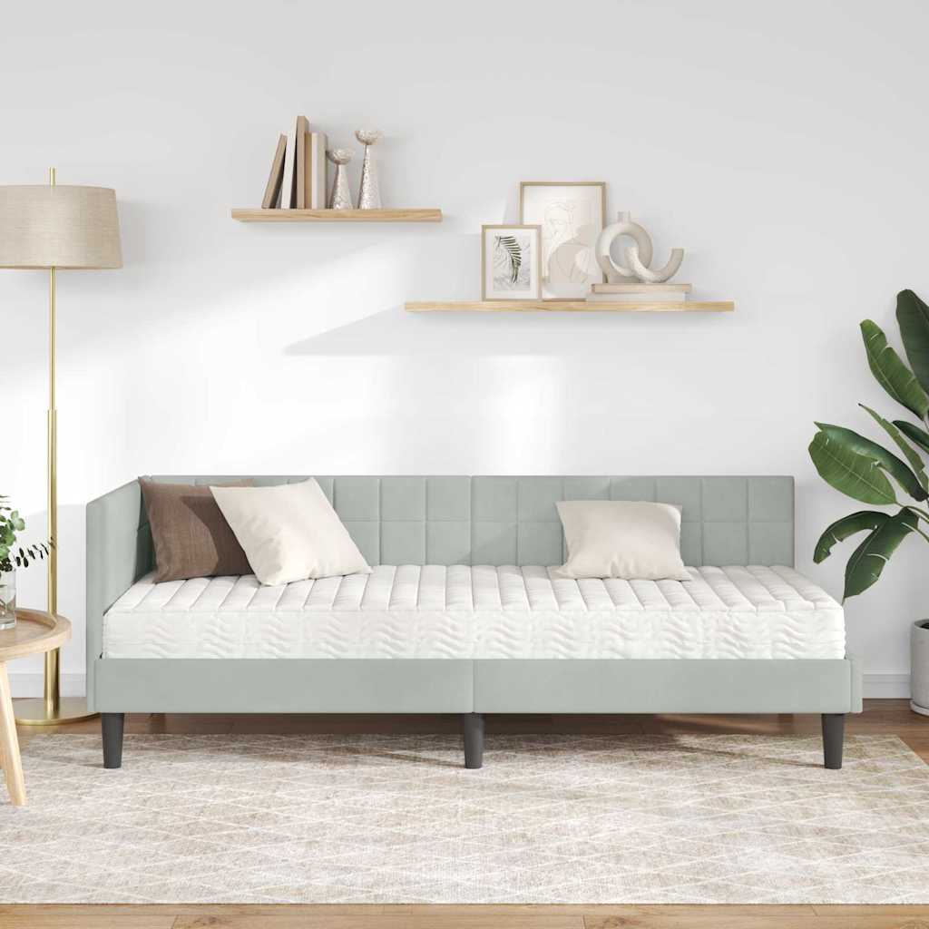 Cadre de lit d'angle avec matelas 2 pcs Gris clair Velours - XIOS
