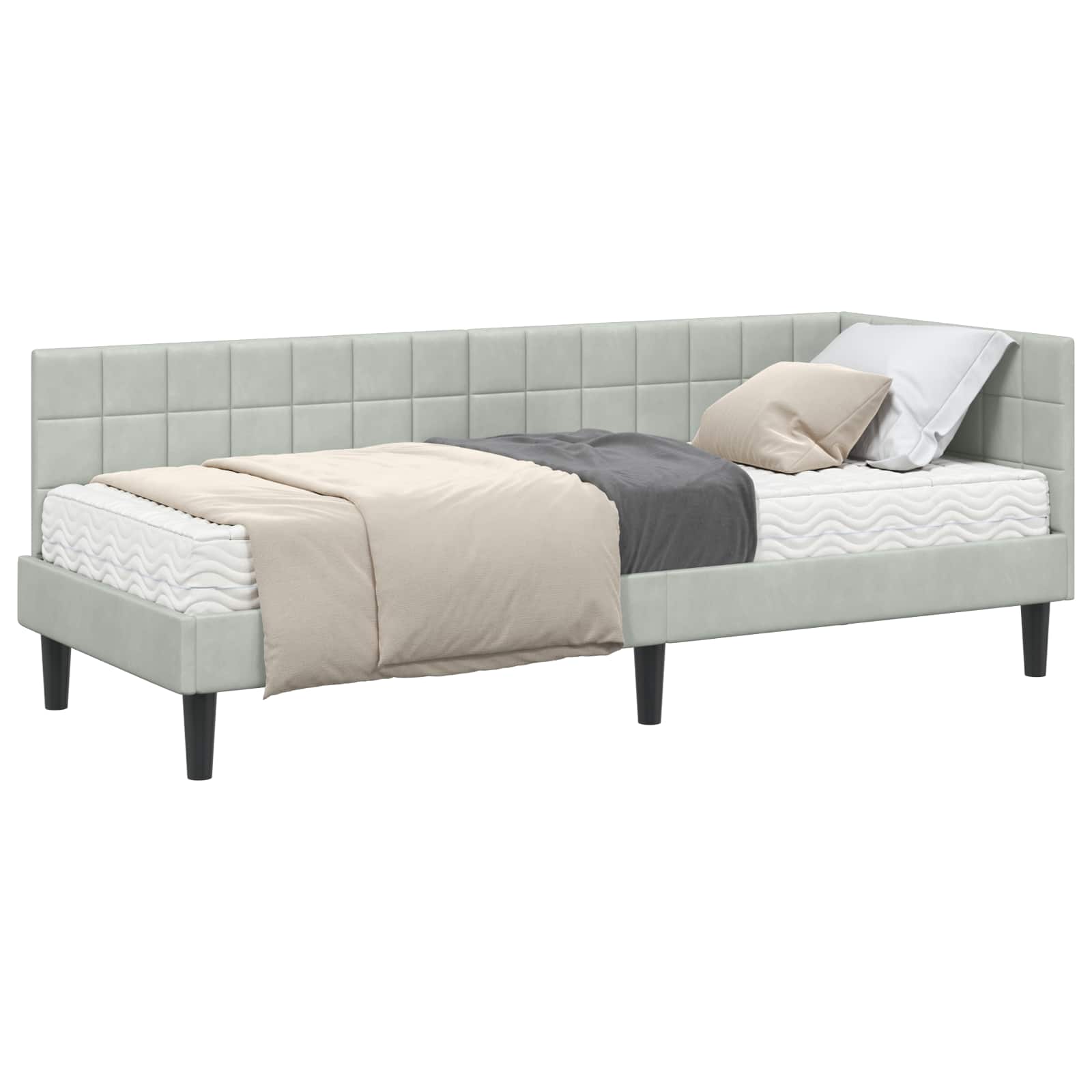 Cadre de lit d'angle avec matelas 2 pcs Gris clair Velours - XIOS