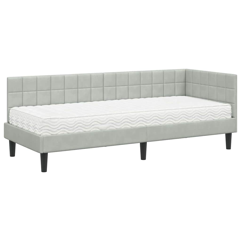 Cadre de lit d'angle avec matelas 2 pcs Gris clair Velours - XIOS