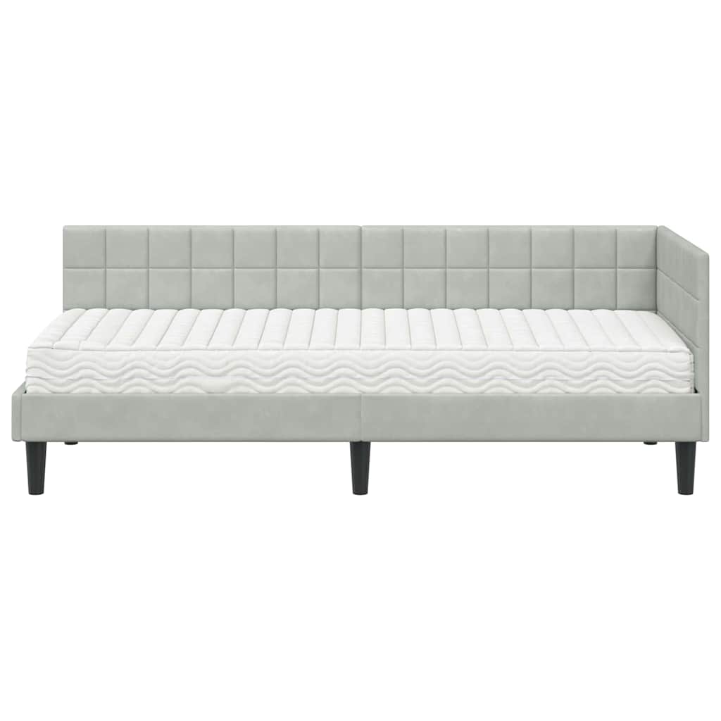 Cadre de lit d'angle avec matelas 2 pcs Gris clair Velours - XIOS