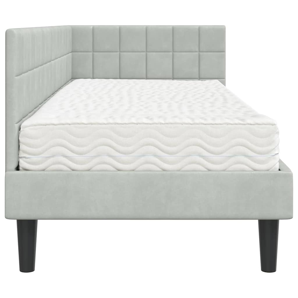 Cadre de lit d'angle avec matelas 2 pcs Gris clair Velours - XIOS