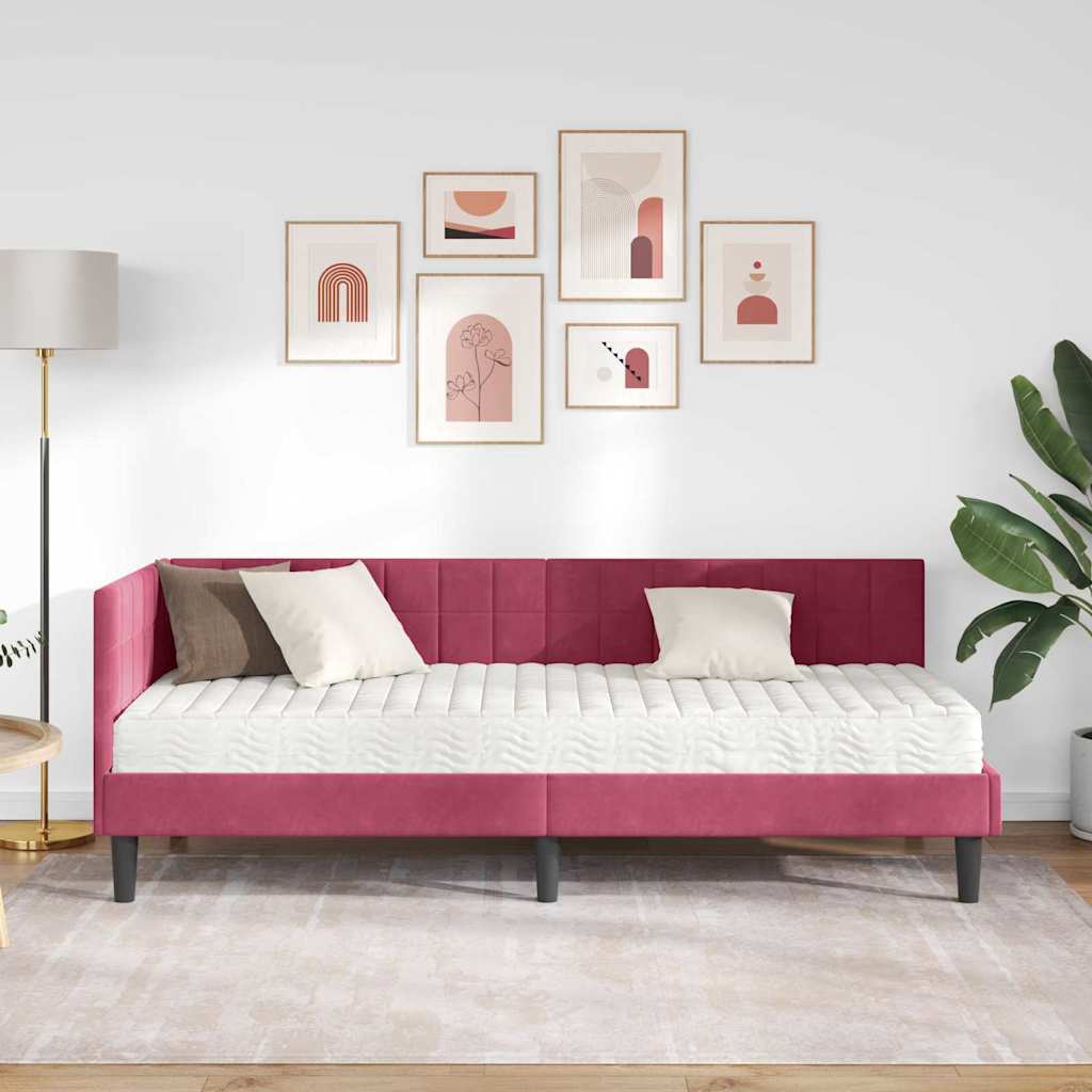 Cadre de lit d'angle avec matelas 2 pcs Vert Velours - XIOS