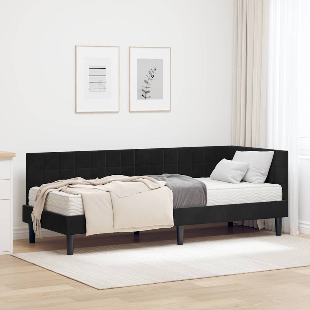 Cadre de lit d'angle avec matelas 2 pcs Noir Velours - XIOS