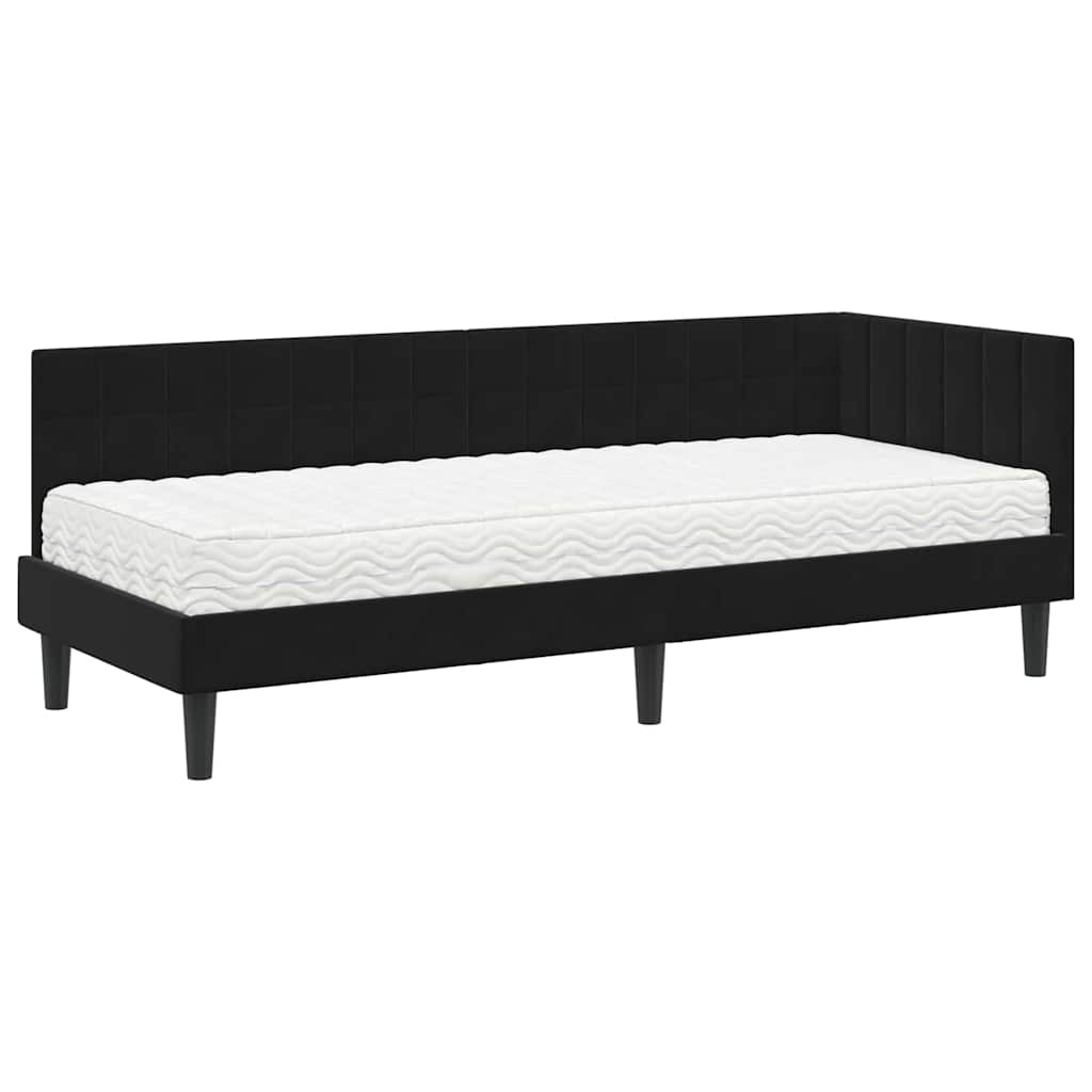 Cadre de lit d'angle avec matelas 2 pcs Noir Velours - XIOS