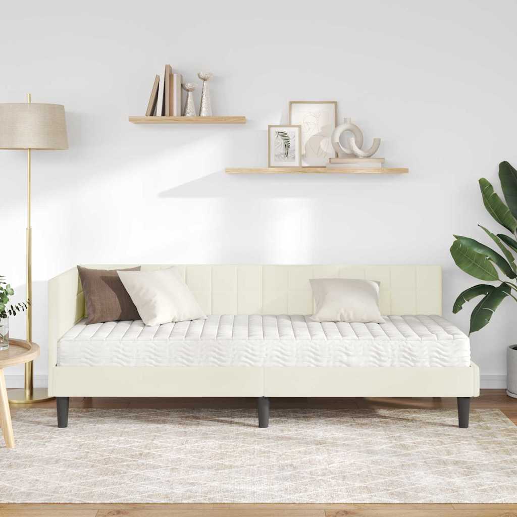 Cadre de lit d'angle avec matelas 2 pcs Crème Velours - XIOS