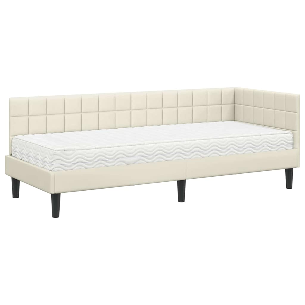 Cadre de lit d'angle avec matelas 2 pcs Crème Velours - XIOS