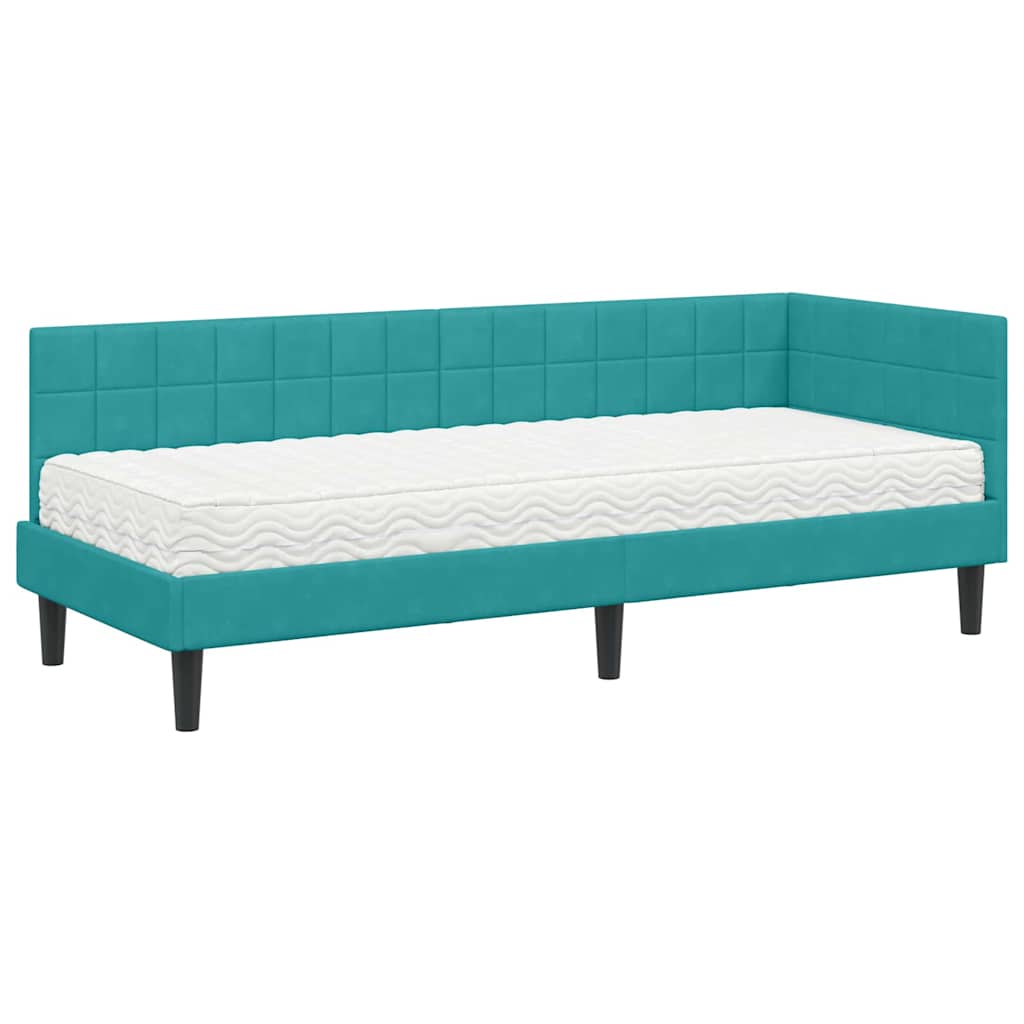 Cadre de lit d'angle avec matelas 2 pcs Turquoise Velours - XIOS