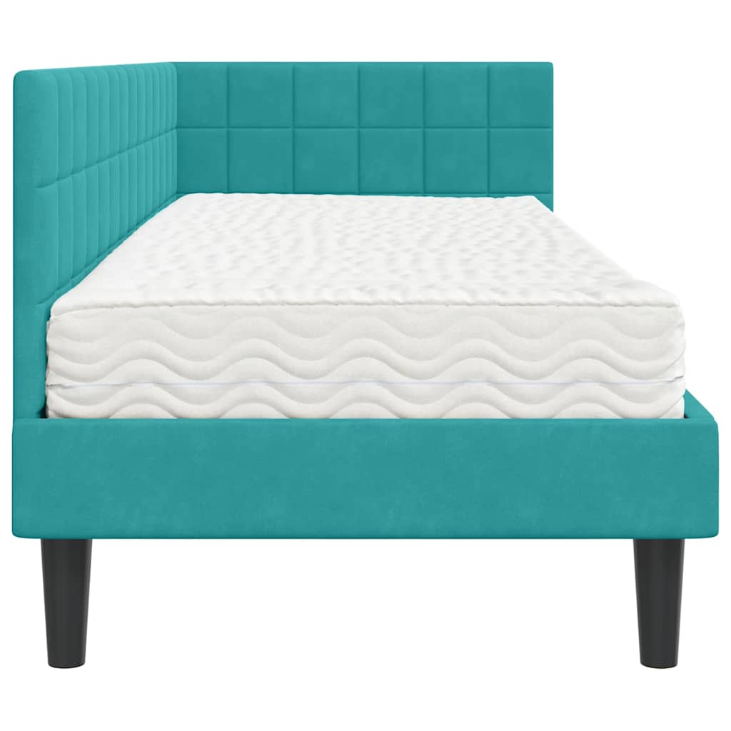 Cadre de lit d'angle avec matelas 2 pcs Turquoise Velours - XIOS