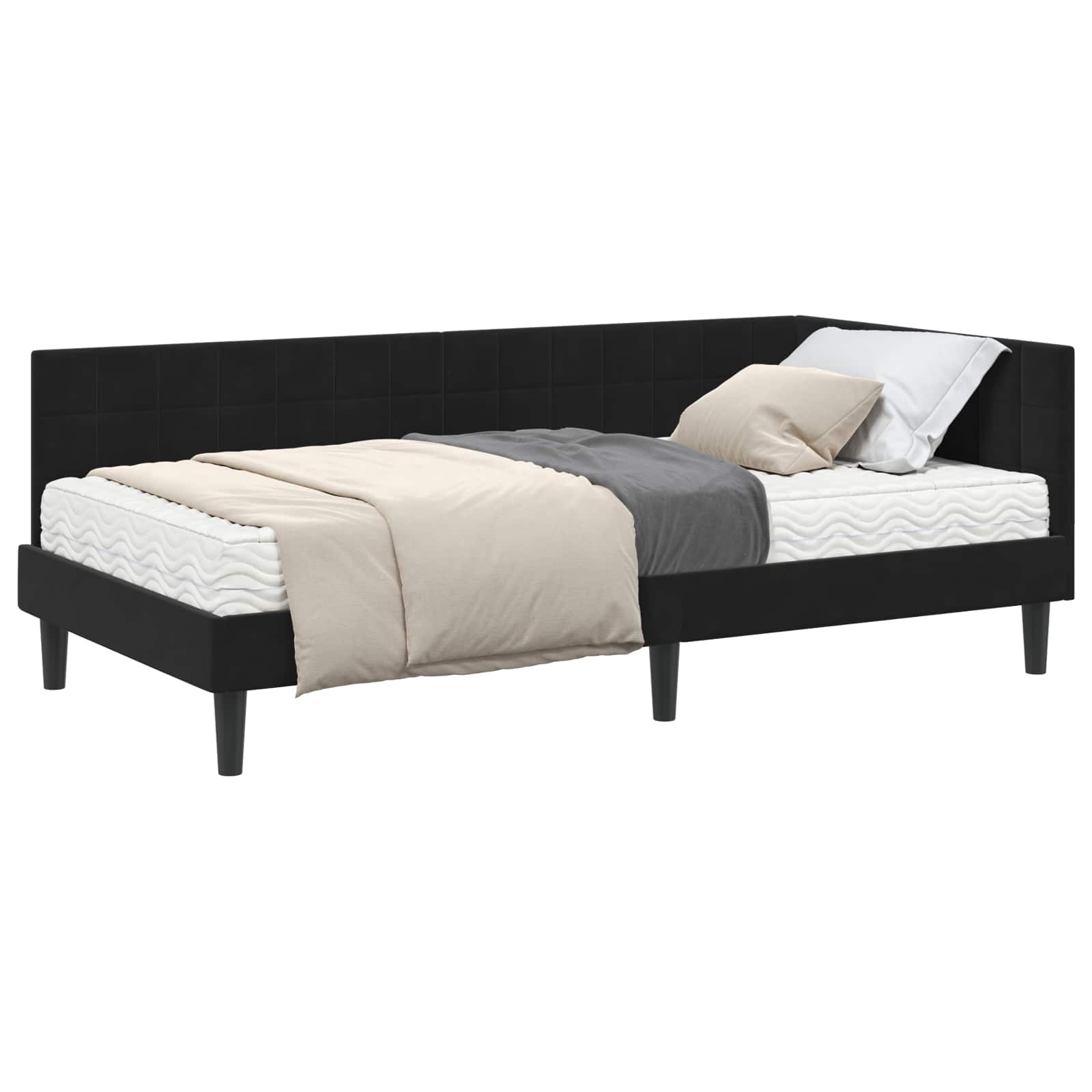 Cadre de lit d'angle avec matelas 2 pcs Noir Velours - XIOS