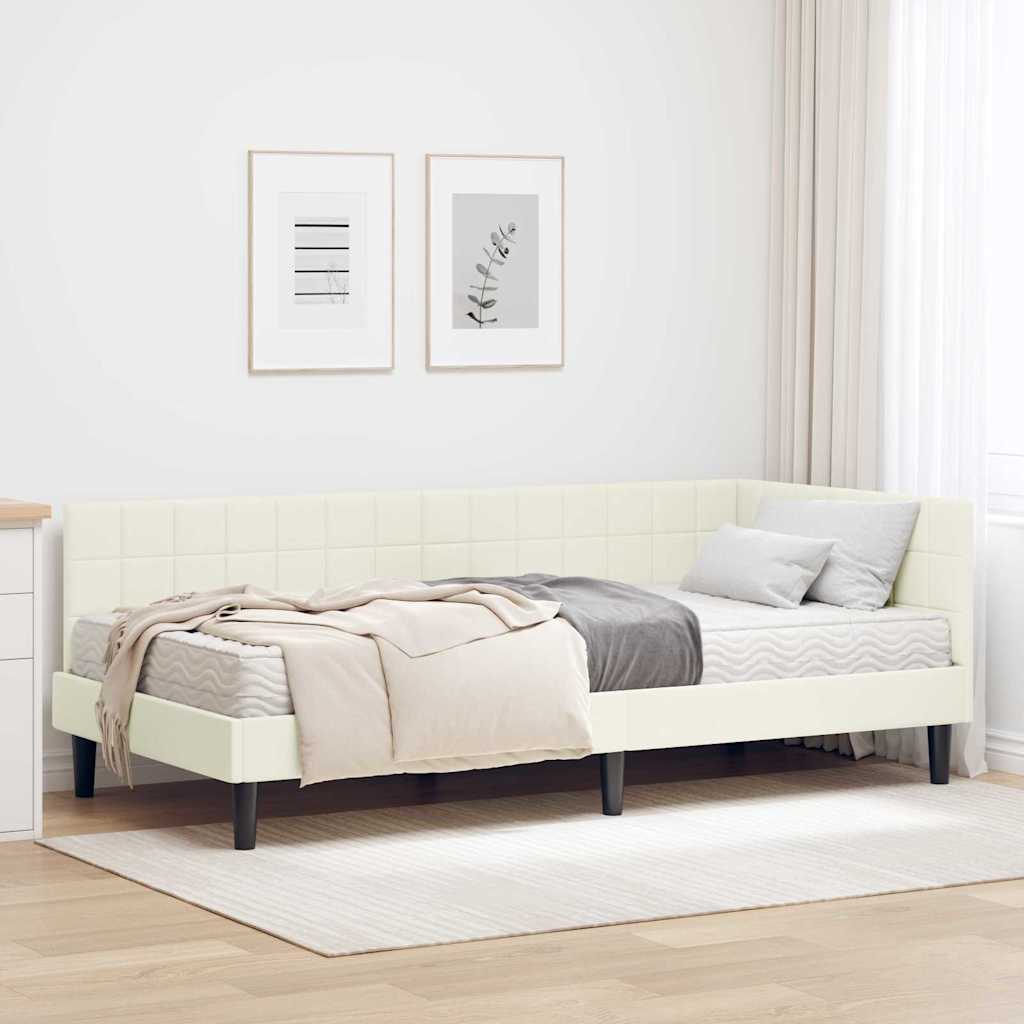 Cadre de lit d'angle avec matelas Crème 90 x 190 cm Velours - XIOS