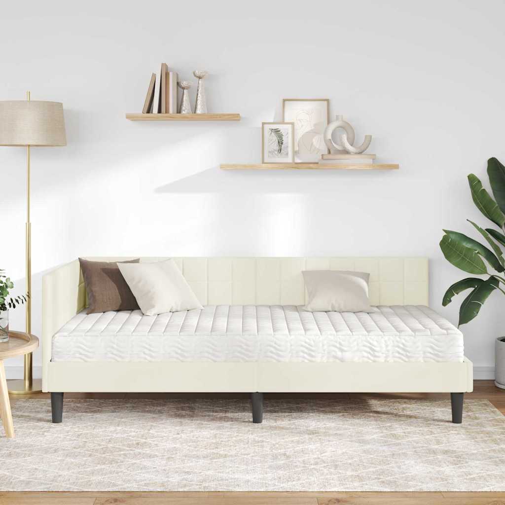 Cadre de lit d'angle avec matelas Crème 90 x 190 cm Velours - XIOS