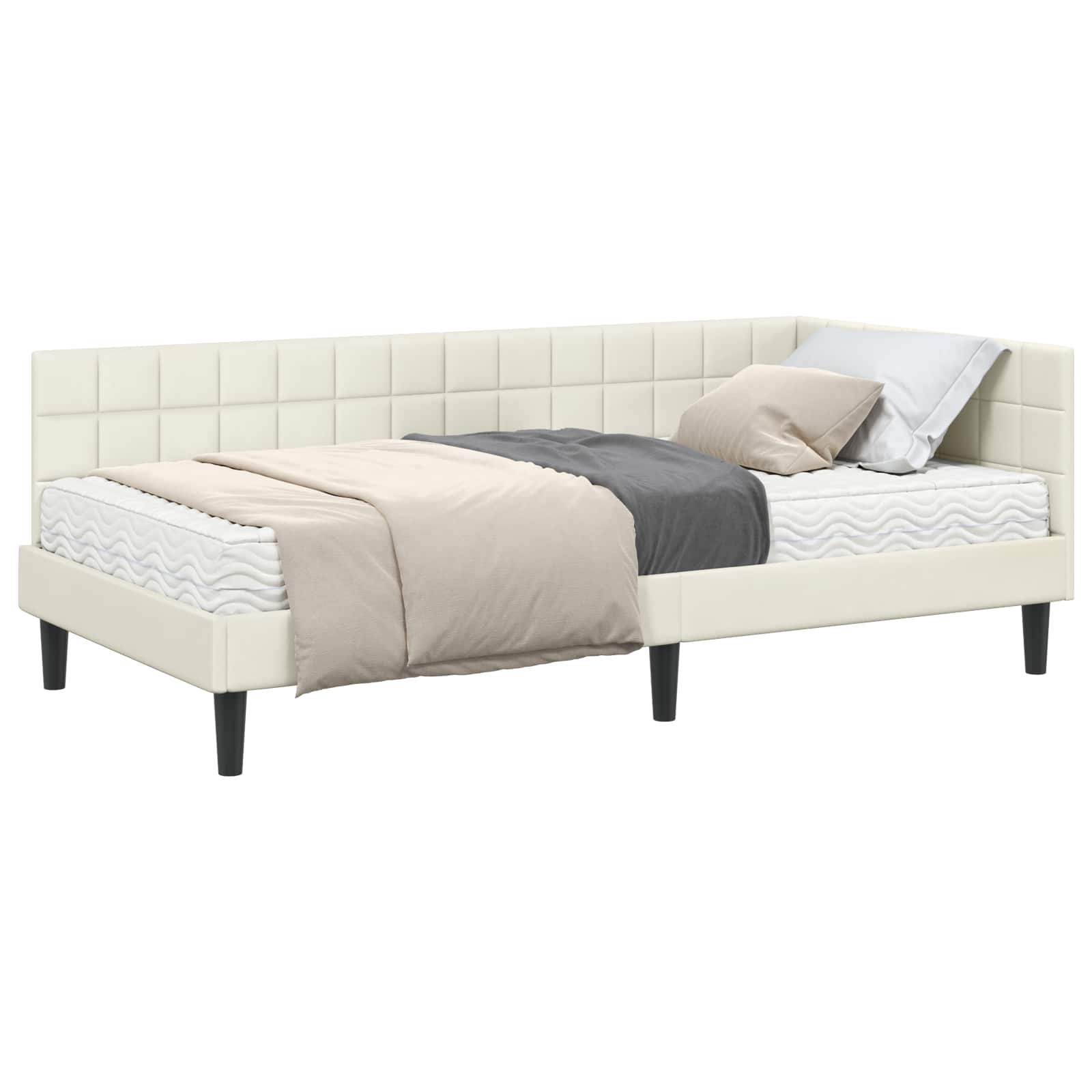Cadre de lit d'angle avec matelas Crème 90 x 190 cm Velours - XIOS