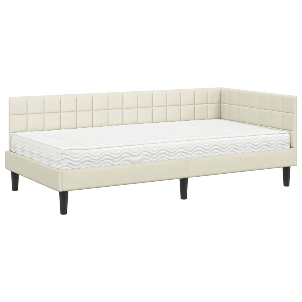Cadre de lit d'angle avec matelas Crème 90 x 190 cm Velours - XIOS