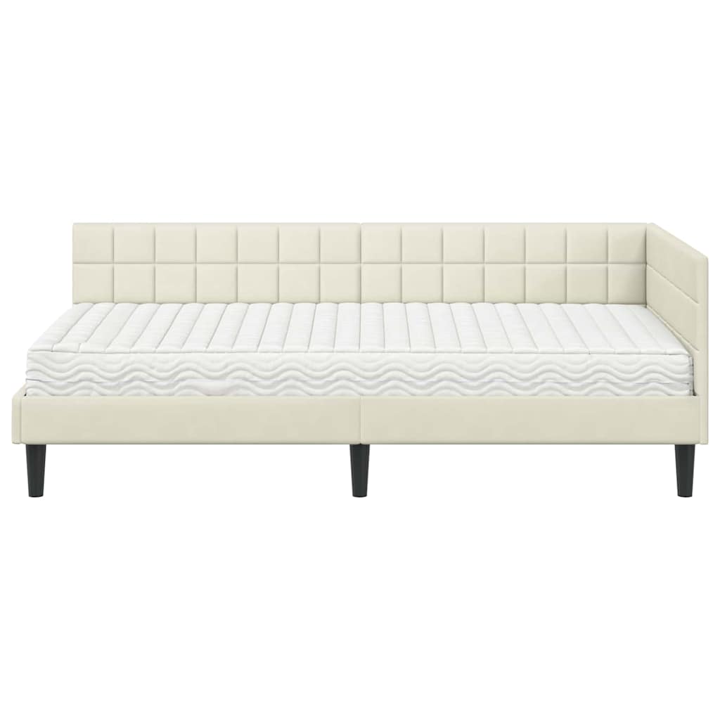 Cadre de lit d'angle avec matelas Crème 90 x 190 cm Velours - XIOS
