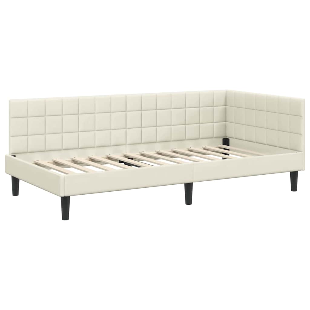 Cadre de lit d'angle avec matelas Crème 90 x 190 cm Velours - XIOS