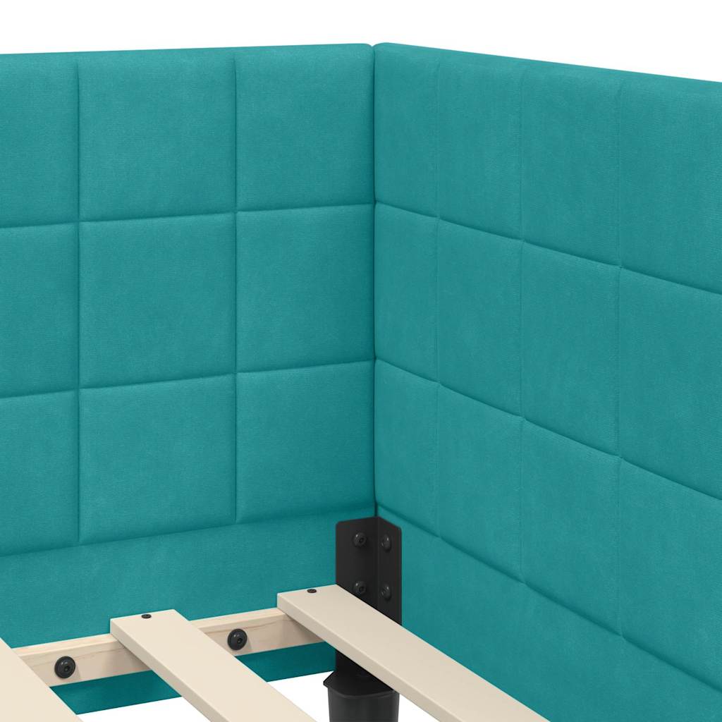 Cadre de lit d'angle avec matelas Turquoise 90 x 190 cm Velours - XIOS