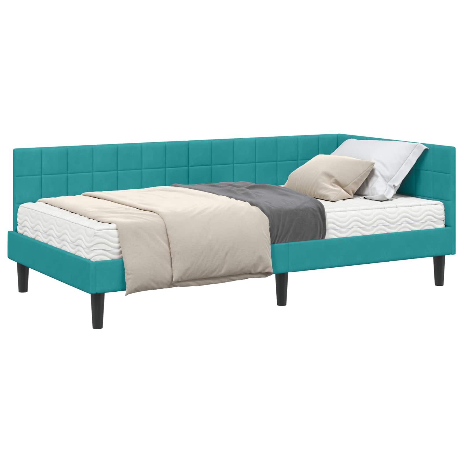 Cadre de lit d'angle avec matelas Turquoise 90 x 190 cm Velours - XIOS
