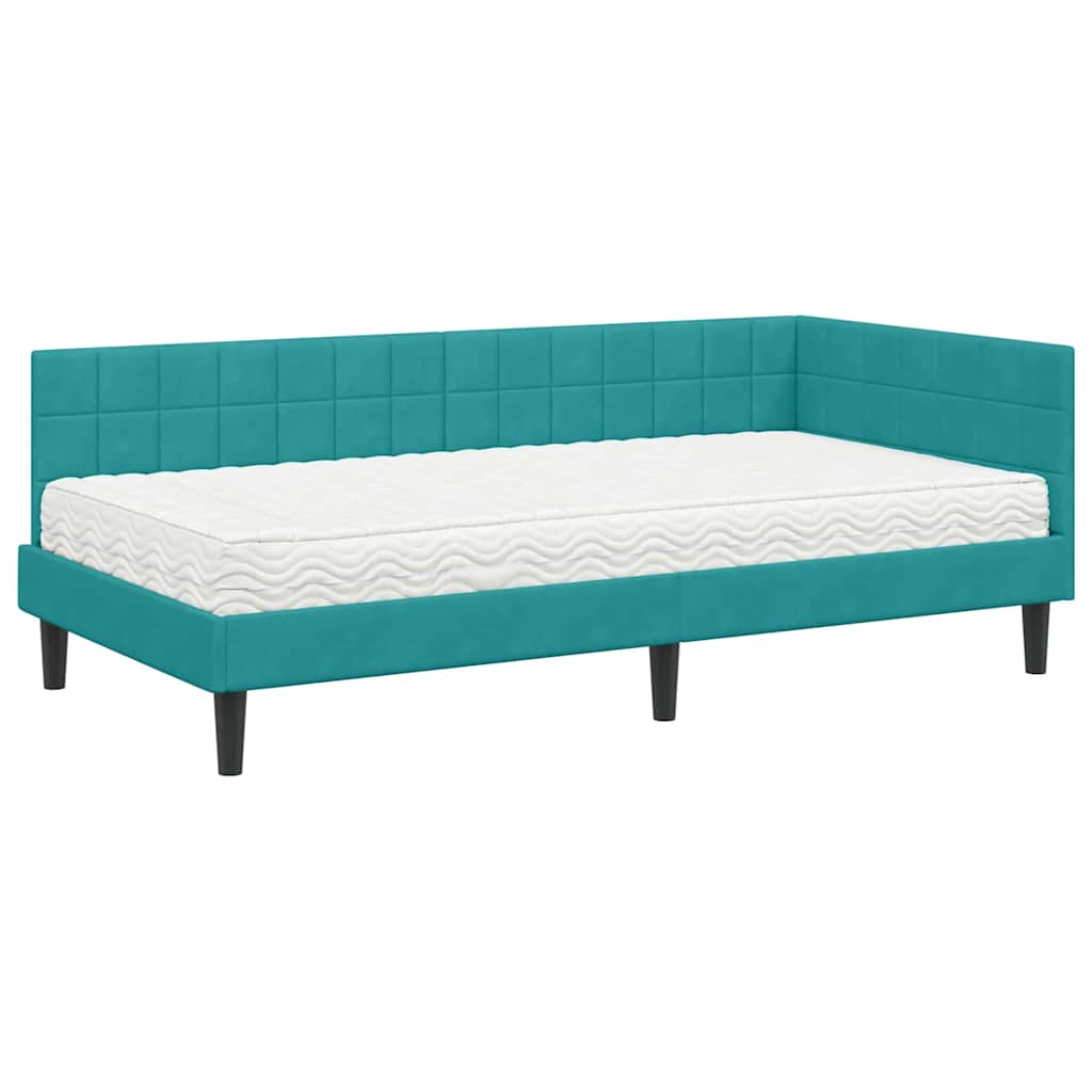 Cadre de lit d'angle avec matelas Turquoise 90 x 190 cm Velours - XIOS